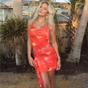 Vibrant Summer Sunset Colored Cutout Sexy Beach Dress